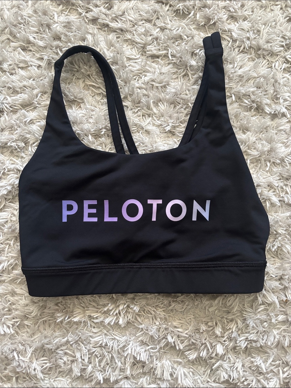 lululemon athletica Black Sports Bra with Lavender Peloton Logo